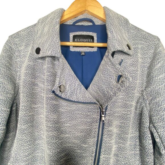 Eloquii Jacket Size 14/16 Soft Gray Knit Moto Full Zip Asymmetrical - Picture 2 of 10